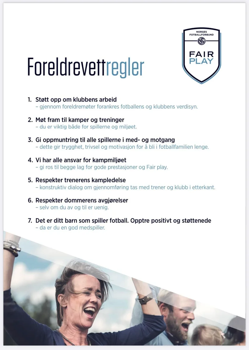 Norges Fotballforbunds Foreldrevettregler plakat